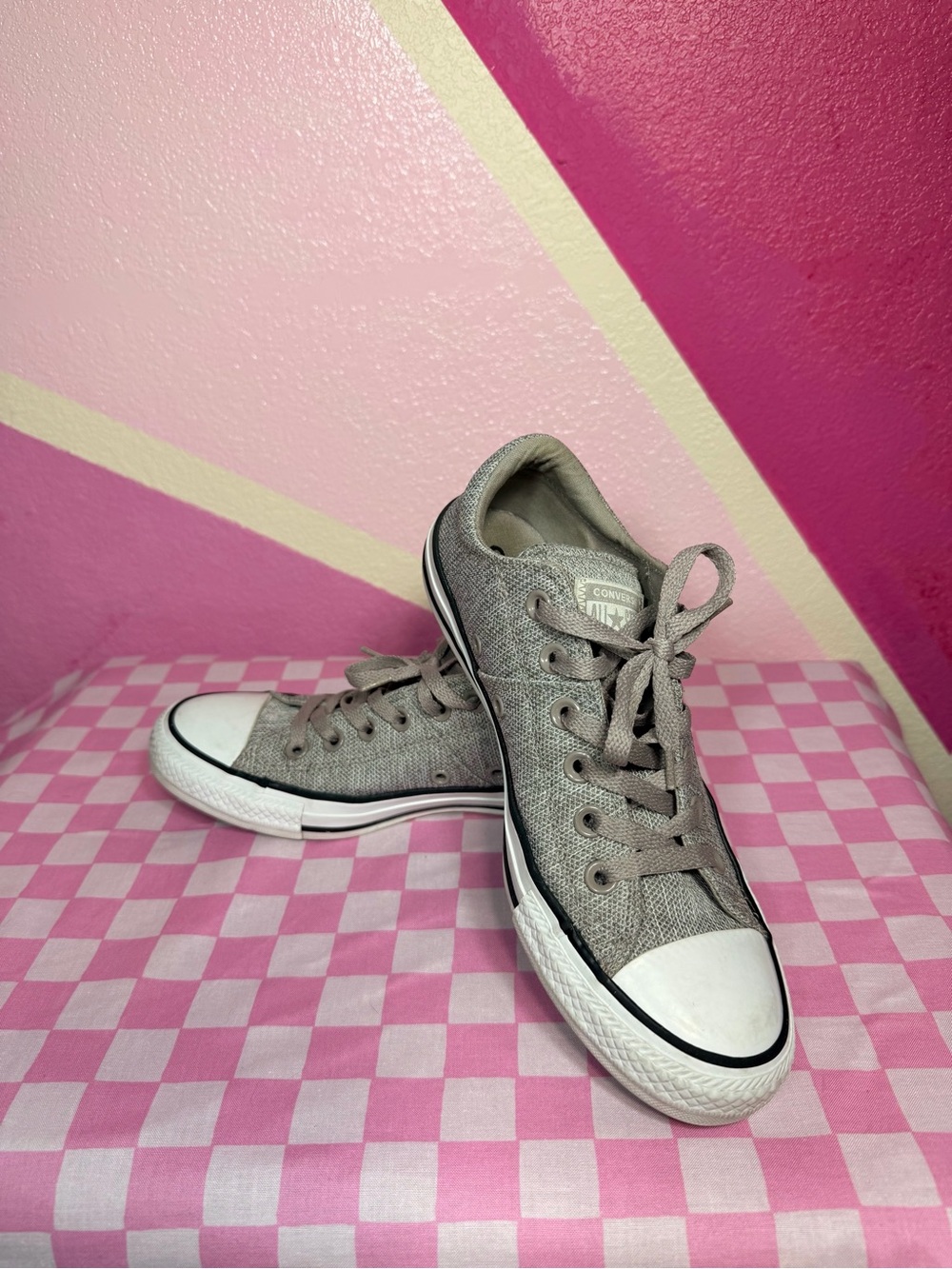 Converse Chuck Taylor All Star Low Sneakers Sz 8 Heather Grey/Tan Knit